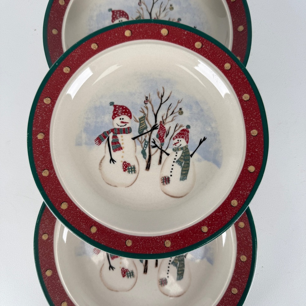 Royal Seasons Stoneware Snowman Bread Plate Lot of 3 Christmas Winter Decor